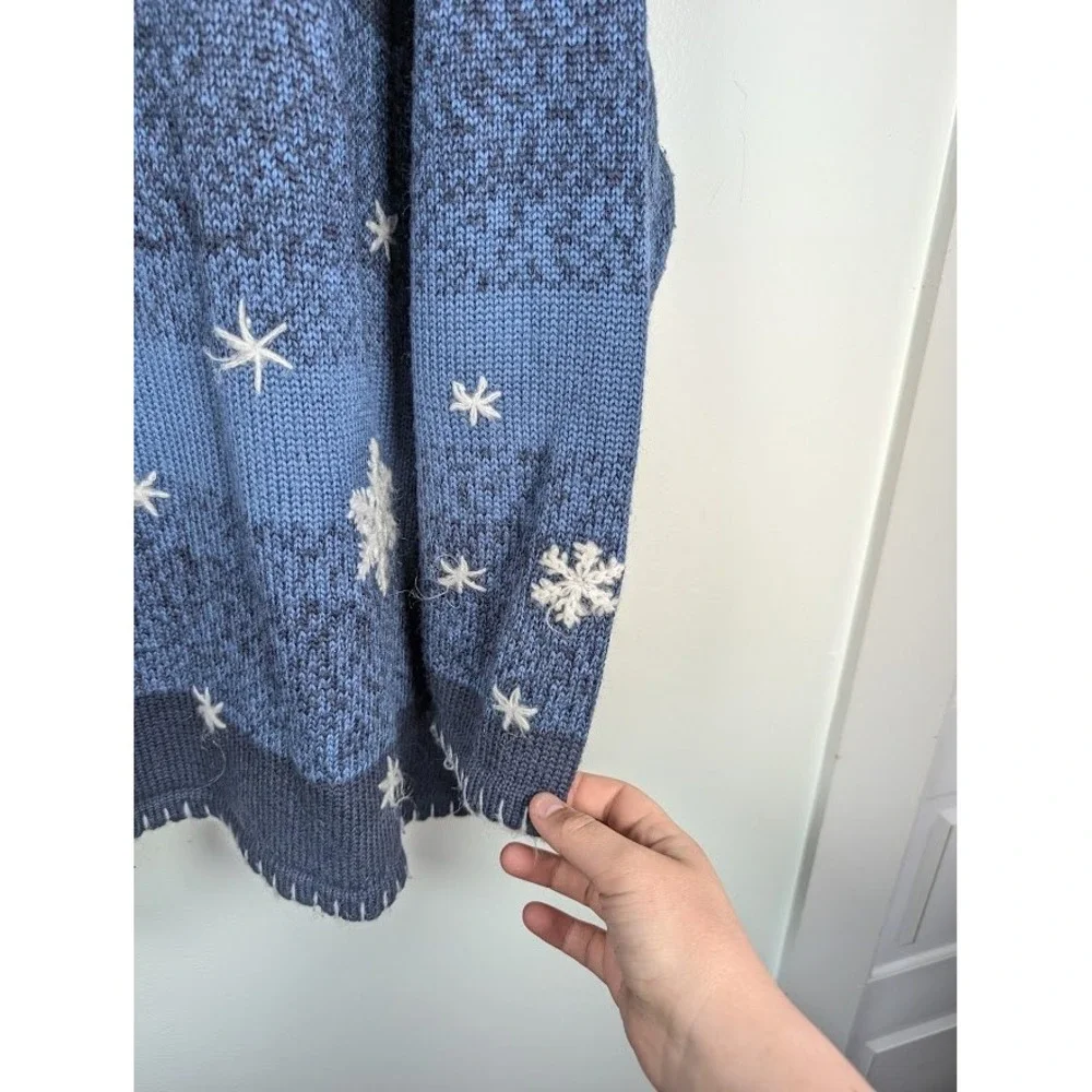CJ Banks Cardigan Sweater Size 3X Hand Embroidered Winter Snowflakes Cottagecore